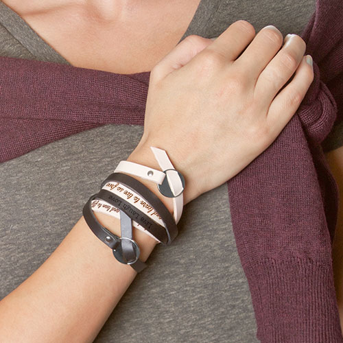 Adjustable Tan Wrap Leather Personalized Bracelet inset 2