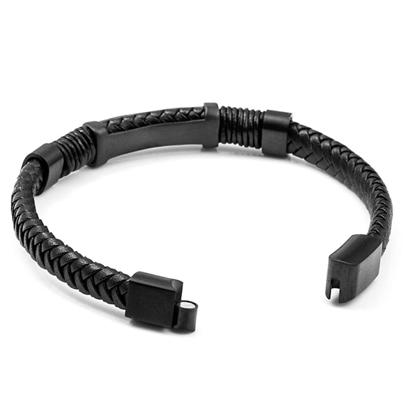 Black Leather Personalized Bracelet for Him