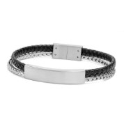 Black and Silver Designer Leather Engravable Bracelet