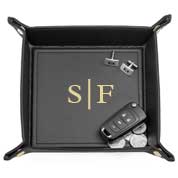 Black Faux Leather Catch-All Tray with Free Personalization