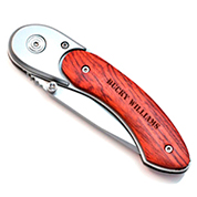 Engraved Pocket Knife Rosewood Handle Locking