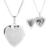Diamond Blossom Silver Heart Engraved Lockets