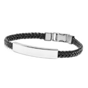 Personalized Black Braided Faux Leather Bracelet