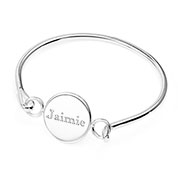 Engravable Sterling Silver Bangle with Round Plate