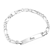 Sterling Silver Thin Figaro Link Engraved Bracelet 