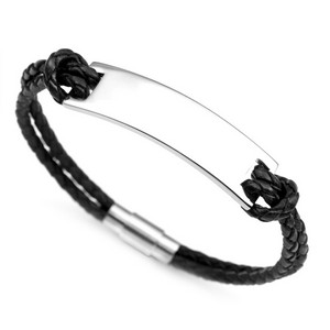 Black Braided Personalized Leather Id Bracelet 8 1 2 Inch