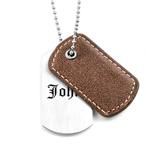 Cocoa Brown Leather Stainless Custom Dog Tag Necklace 