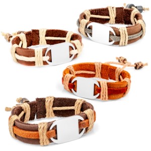 Engraved Leather and Hemp ID Bracelets for Kids
