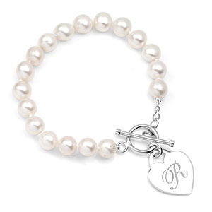 Genuine Pearl Bracelet with Sterling Heart Charm