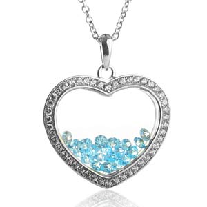 Astra March Birthstone Sterling Silver Heart Necklace