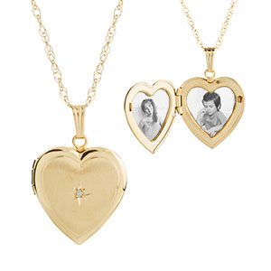 Gold Filled Diamond 2 Pic Engraved Heart Locket