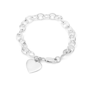 Personalized Sterling Silver Heart Charm Bracelet 7.25 In