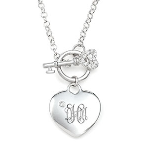 Sterling Heart with Key Engravable Necklace