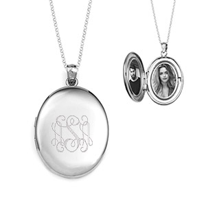 locket necklace engraved oval sterling silver